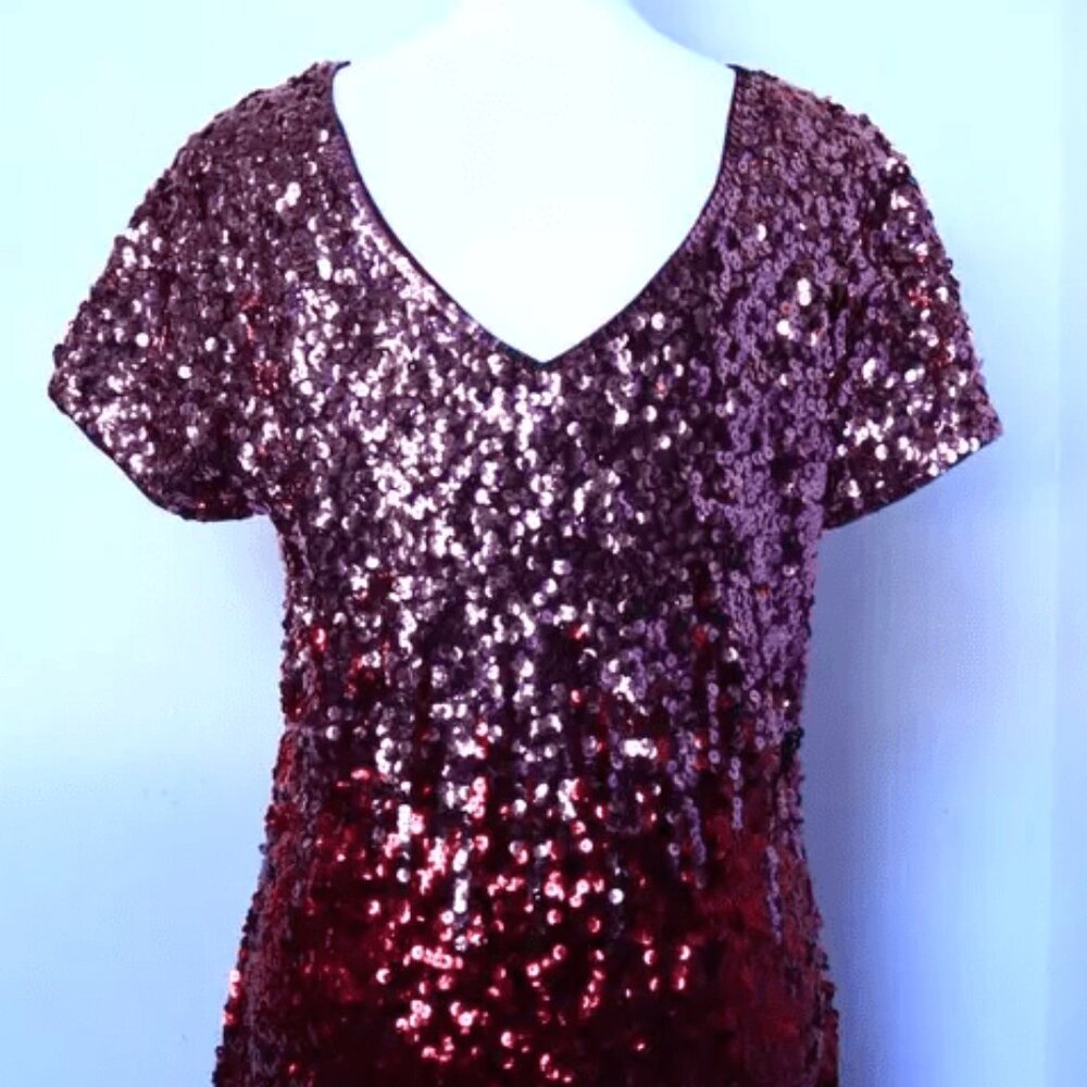 Maner Vintage Red Sequin Party Dress/Cocktail Midi Dress Size Large/Going Out